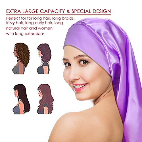 4 Pieces Extra Large Satin Sleep Cap for Long Hair,Long Dreadlock Night Sleep Bonnet for Women