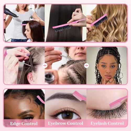 4 Packs Set Hair Wax Stick Slick Back Hair Edge Brush Pink Comb Wax Stick for Hair Flyaways, Styling Products Essentials Stuff for Women, Kids and Clean Girl