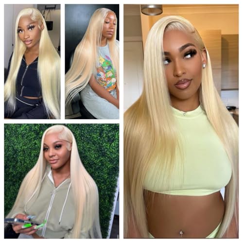 613 13x6 Lace Front Wig Human Hair 200 Density Blonde Wig Human Hair 613 HD Lace Frontal Wigs Human Hair Pre Plucked 613 HD Lace Frontal Wig Straight Glueless (24 Inch)