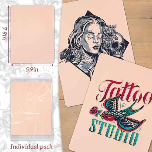 3mm Tattoo Fake Skin, 10 Pcs Pure Silicone Tattoos Practice Skin, Double Sides Real Thick Feeling Soft Skins, Tattooing Microblading Eyebrow Lip Practice or Display for Beginners