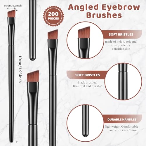 Gerrii 200 Pieces Disposable Angled Eyebrow Brushes Bulk Brow Tint Brushes Eye Makeup Brush Eyeliner Brush Tinting for Women Girls Salon Beauty Cosmetic Make up Tool Esthetician Supplies(Black)