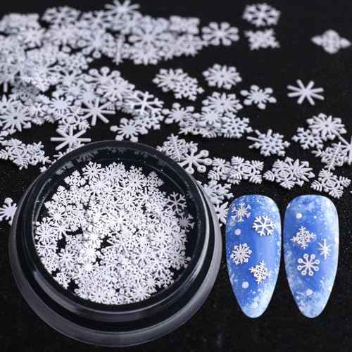 Snowflake Christmas Nail Glitter Sequins, 3D White Snowflake Glitter for Nail Winter DIY Nail Decals Glitter Nail Accessories for Xmas Nail Art Decoration Charms 1 Box