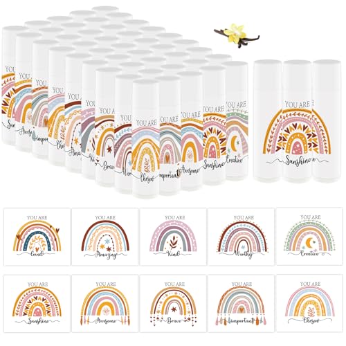 50 PCS Bohemian Rainbow Lip Balm Bulk Inspirational Words Appreciation Gift for Women Thank You Gifts Moisturizer Lips for Teacher Baby Shower Coworkers Friend Wedding Bridal Shower Thanksgiving