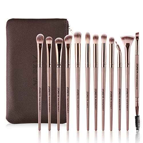 Z'OREYA Eye Makeup Brushes, 12 Pcs Professional Eye Brush Set Eyeshadow, Eyebrow, Blending, Fan, Eyelash Brush Set With Carrying Bag(Champagne Gold)
