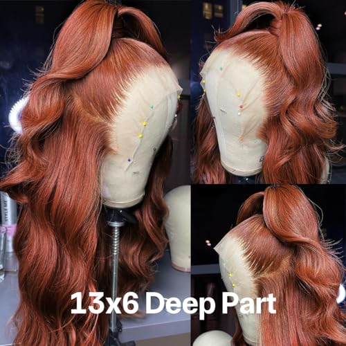 26 Inch Reddish Brown Body Wave Glueless Lace Front Wigs Human Hair Light Chocolate Brown 180% Density Auburn Copper Reddish Brown Wigs for Women 13x6