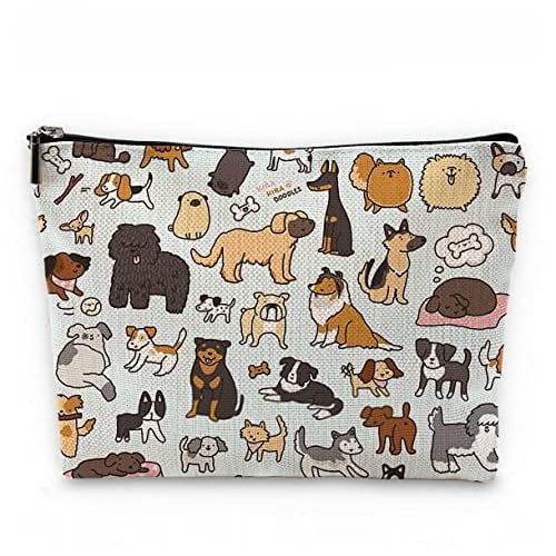 Sufamb Cute Dogs Doodle Art Makeup Bag, Funny Puppy Dog Pattern Cosmetic Pouch for Women Girls, Christmas Birthday Gifts for Dog Lovers Women Girls