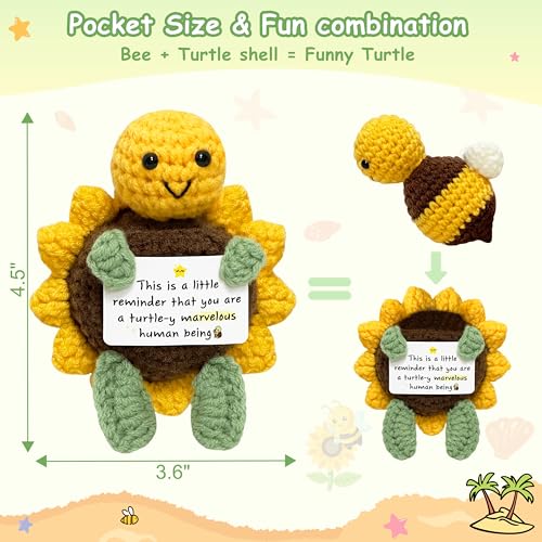 Funny Positive Turtle for Women Men - Inspirational Birthday Gifts for Friends, Mom, Sisters, Coworkers, Crochet Turtle with Encouragement Card, Cute Home Decor Emotional Cheer Support