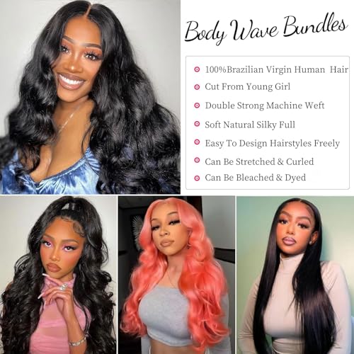 12A Human Hair Bundles 22 22 22 Inch Body Wave Bundles Human Hair Unprocessed Brazilian Virgin Hair 3 Bundles Weave Extensions Human Hair Natural Black Color Bundle