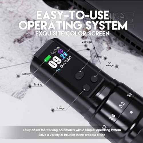 Mast Fold2 Pro Tattoo Kit, Cordless Complete Tattoo Gun Machine Kit, 2 Batteries 2000mAh Power Supply for Long Time, Needles Cartridges Black Tattoo Ink Kit (Black)