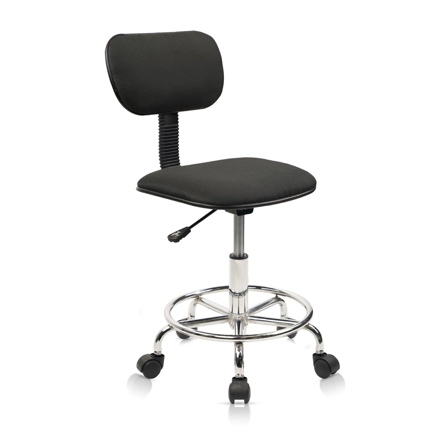 KLASIKA Low Wide Rolling Swivel Stool with Backrest, Adjustable Height Salon Chair Stools with Footrest for Spa Tattoo Office Desk Massage Task Lash Barber Facial, Black 1PK