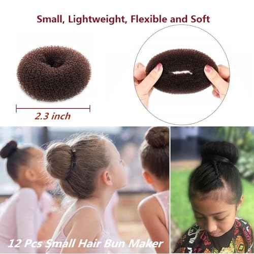 Hair Donut Set - 12 Pcs Crown Shapers for Short and Thin Hair, Kids Girls Women (Size S/ 2.3 Inch, Dark Brown)