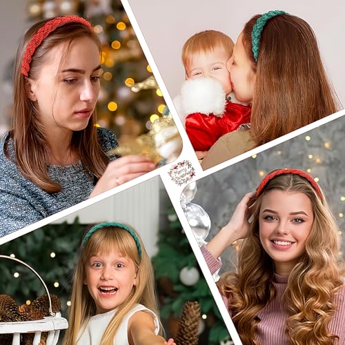 2pcs Christmas Headbands for Women Bright Silk Braided Headbands Green Red Braided Hair Band