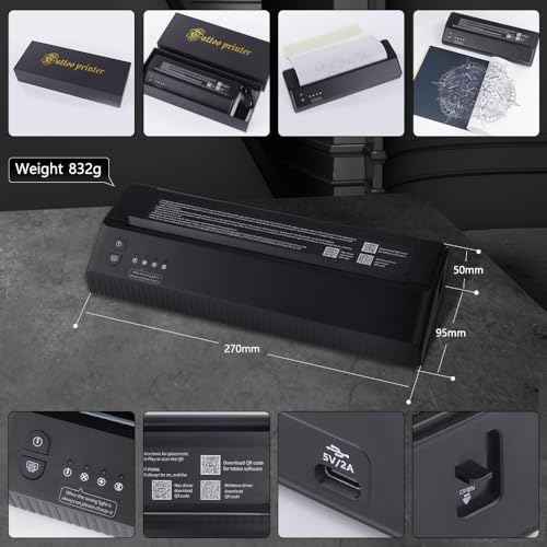 Ambition Wireless Tattoo Transfer Stencil Printer Thermal Copier Machine with 20pcs Free Transfer Paper-Tattoo Printer Kit for Tattoo Artists & Beginners Compatible with Smartphone & Pc