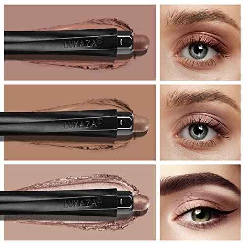 3Pcs Neutral Brown Eyeshadow Stick Set, Matte And Shimmer Creamy Eyeshadow Pencil, Shiny Pink Shadow, Waterproof Long Lasting Smoky Eye Makeup