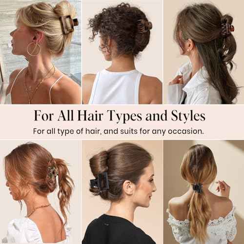 8 PCS Medium Hair Clips for Women Girls - 2 Styles Rectangle and Double Row Teeth Small Claw Clips for Thin Thick Hair, Strong Hold Jaw Clips Stylish Leopard Print Hair Accessories, Tortoise