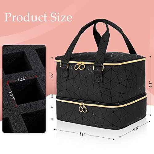Uross Nail Polish Organizer Bag Holds 42 Bottles Nail Polish & Nail Lamp, Gel Nail Polish Organizers and Storage box for Nail Tech, Nail Kit Supplies Organizer Case - Black