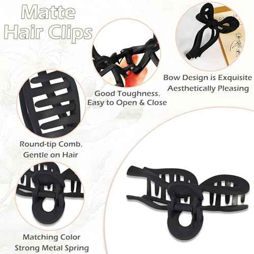 2 Pcs Bow Claw Clip Cute Hair Clips for Thick and Thin Hair Nonslip Strong Hold Bow Hair Clips for Women, Black & White