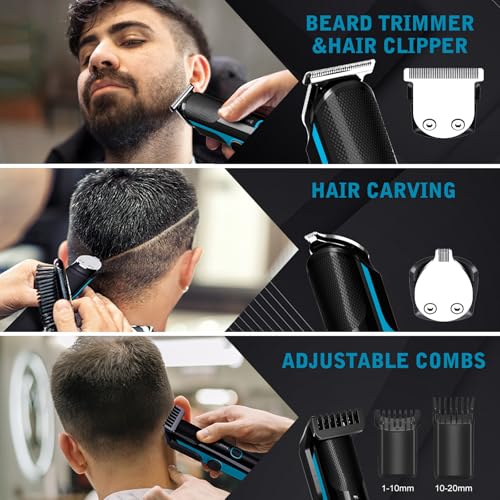 FADEKING Beard Trimmer for Men, Professional Hair Trimmer, Waterproof Electric Beard Trimmer Razor for Nose, Body, Face & Mustache, Cordless Hair Clippers, Grooming Gifts for Men (Blue)
