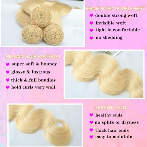 613 Bundles Human Hair Body Wave Blonde Bundles Human Hair 22 Inch 100% Unprocessed 12A Brazilian Virgin Raw Weave Bundles Human hair Blonde Bundle Body Wave Extensions for Women