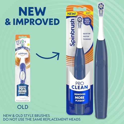 Spinbrush New PRO Clean Battery Powered Electric Toothbrush for Adults, Soft Bristles, Blue, 1 Count