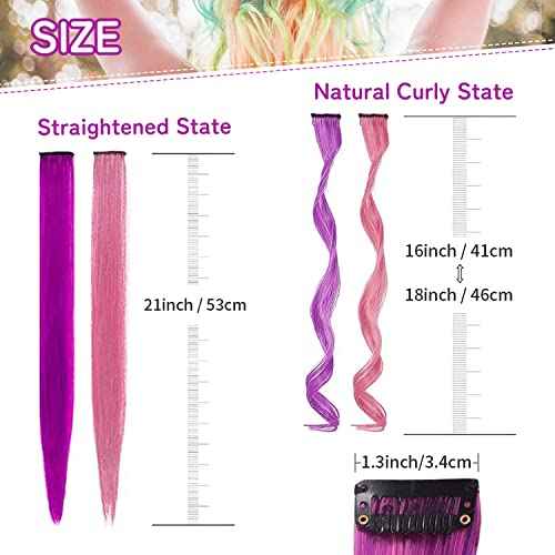 32 PCS Colored Clip in Hair Extensions, BEAHOT 16-21Inch Rainbow Long Curly Wavy Hairpieces Clip in Synthetic, Halloween Cosplay Dress Up Fashion Party Christmas New Year Gift for Women Kids Girls