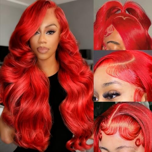 28 Inch Red Lace Front Wigs Human Hair 200% Density HD Lace Front Wig 13x4 Body Wave Lace Frontal Wigs Human Hair Pre Plucked Red Wig