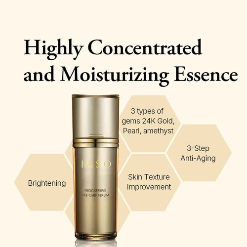 IASO PROGRESSIVE Age Care Serum | Premium Anti-Aging, Anti-Wrinkle Serum, Gold-Infused Formula, Improving Skin Quality and Texture, Korean Skin Care, 1.18 oz