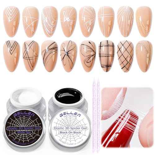 GELLEN Spider Gel for Nails, Classic Black White Spider Gel Paint Line Drawing, Elastic Nail Art Soak off Polish for Salon Home DIY Nail Art Design, Easy To Use, UV/LED Cured