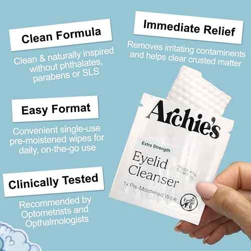 Archie's Remedies Eyelid Wipes and Lid Scrub - 30 Pre-Moistened Wipes - Australian Tea Tree Oil, Paraben-Free, SLS-Free, Phthalate-Free, Ideal for Sensitive Skin and Daily Eye Care