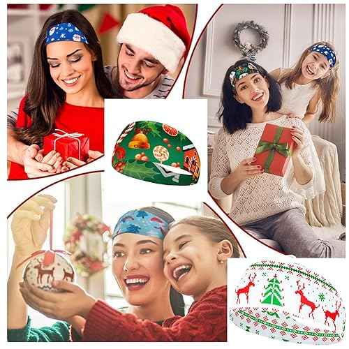 SELF FIND 4pcs Christmas Headbands for Women - Wide Santa Claus & Snowman Deer Tree Knot Turban Xmas Elastic Hair Bands (4 pcs)