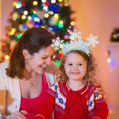 Ecuupas Christmas Headbands Snowflake Hairbands Glitter Snowflake Rhinestone Hair Hoop Xmas Headpiece Woman Girls Hair Decoration for Festival Holiday Winter Party Supplies