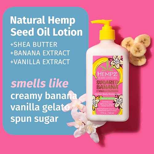Hempz Sugared Banana & Vanilla Blossom Body & Hand Lotion, Ultra Hydrating Moisturizer for Men and Women, 17 oz