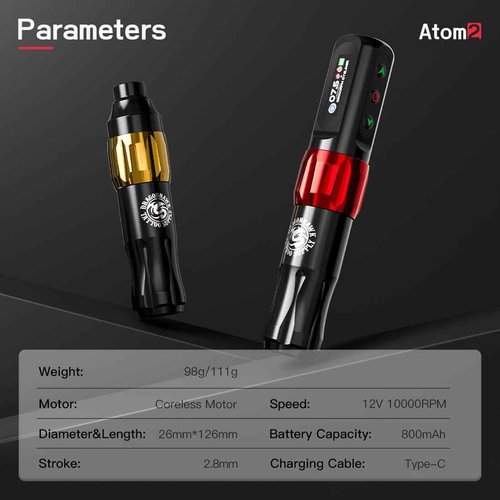 Dragonhawk Atom2 Tattoo Kit Wireless Pro Gun Machine 20 Tattoo Needles Cartridges Rca Supply Complete for Beginners
