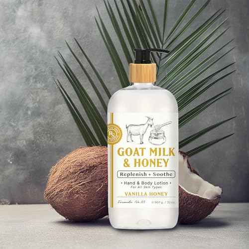 Raes Lil Shop Goats Milk Hand & Body Lotion, Coconut Almond and Vanilla Honey Scents, 32 oz Set of 2 by Home and Body Company