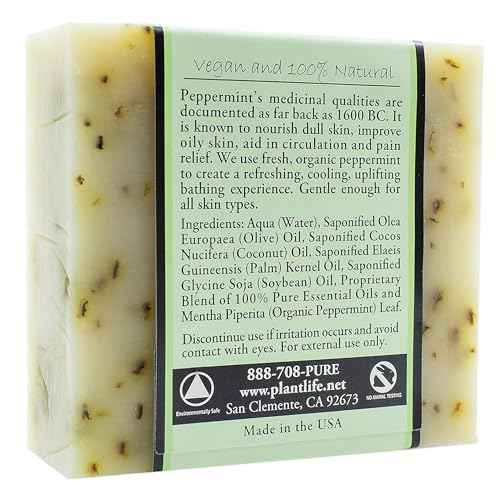 Plantlife Peppermint Bar Soap - Moisturizing and Soothing Soap for Your Skin - Hand Crafted Using Plant-Based Ingredients - Made in California 4oz Bar