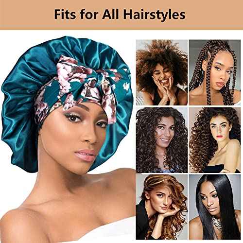 2pcs Large Silky Bonnets with tie Band Braid Bonnet, Satin Bonnet for Sleeping Curly Hair, F