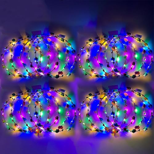 Light Up Flower Crown Headband, Glow in the Dark - for Parties, Weddings, Cosplay Events, and Festive Occasions