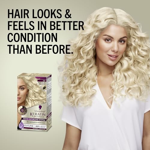 Schwarzkopf Keratin Blonde Hair Dye, 001 Platinum Blonde, Professional Quality Hi-Lift Permanent Hair Color, Bond Enforcing System Helps Prevent Breakage* Pre-Color Serum & Purple Conditioner Included
