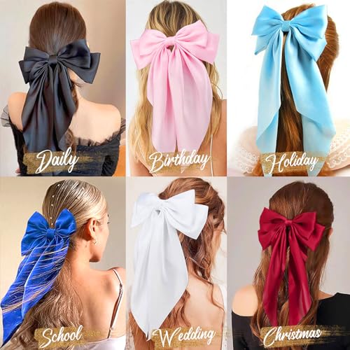 14 Pcs Hair Bows for Women, Bow Hair Clips with Long Tail, Coquette Bows Hair Ribbons, Big Hair Bow Hair Accessories for Women (Vibrant)