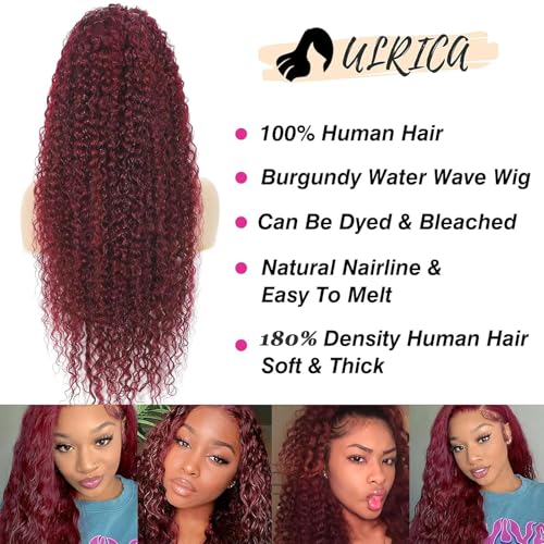 ULRICA Burgundy Wig Human Hair Water Wave 99J Burgundy Lace Front Wigs Human Hair Wigs for Women 13x4 HD Lace Front Wigs Human Hair Pre Plucked Wine Red Wigs Burgundy Wig 28 Inch