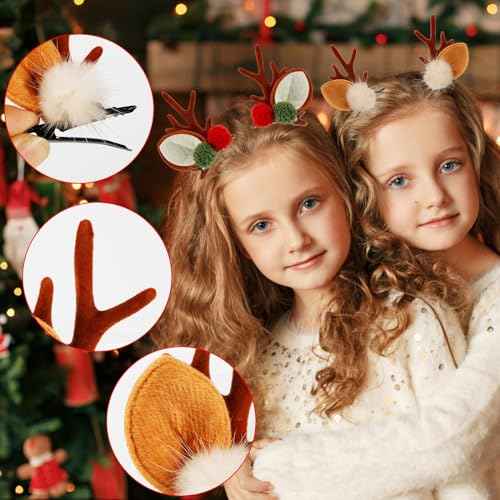 2 Pairs Reindeer Antler Hair Clips - Deer Antler Hair Pins, Christmas Hair Accessories for Women & Girls