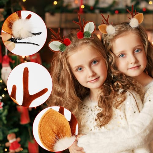 2 Pairs Reindeer Antler Hair Clips - Deer Antler Hair Pins, Christmas Hair Accessories for Women & Girls