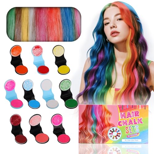 Hair Chalk Set for Girls, 10 Colors Washable Temporary Hair Color for Kids Dye Comb Pen Makeup Kit 6-13 Men Women for Dark Hair Halloween Parties, Cosplay, Festivals & DIY Fun