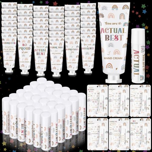 Loopeer 36 Set/ 72 Pcs Bulk Christmas Employee Appreciation Gift Lip Balm Hand Cream Thanksgiving Christmas Team Gifts Boho Rainbow Thank You Party Favors for Women Coworker Teacher Staff Volunteer