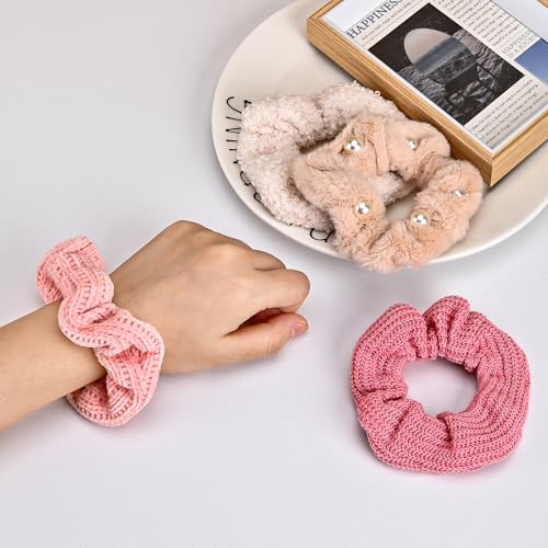 8-Piece Velvet Satin Scrunchies for Women Girls, Cute Hair Ties for Women's Long Thick Thin Hair No Damage, Pink Theme