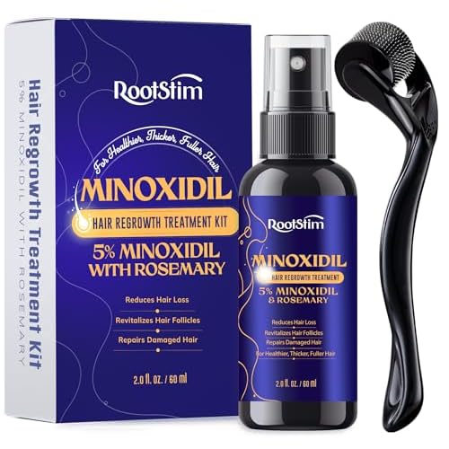 5% Minoxidil Kit for Men and Women with 0.25 mm Derma Roller ? Beard Growth Kit & Hair Regrowth Spray ? Targets Thinning Hairlines, Crowns & Patchy Beards ? 60 mL