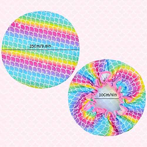 Olypegic Kids Shower Cap, 3 Pcs Girls Shower Cap for Kids Reusable Waterproof Adjustable Large Hair Cap Unicorn Mermaid Rainbow Cute Hair Cover Hat