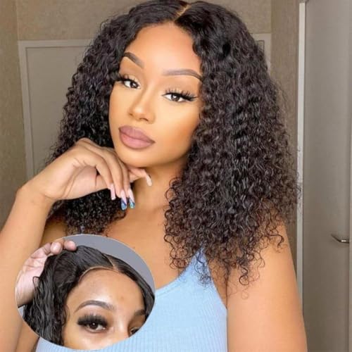 larima Glueless Wigs Human Hair Pre Plucked Pre Cut Curly Human Hair Wig Wear and Go Glueless Wigs Bleach Knots 200% Density 6X5 HD Lace Front Wig Virgin Hair Natural Color Curly Wig 16inch
