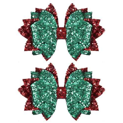 Glitter Red Green Hair Bow Clips 4IN Holiday Cheer Bow Alligator Barrettes Hairpins for Toddler Teens Girls Kids Birthday Back School Christmas Dress outfit Decor Accessory Gift