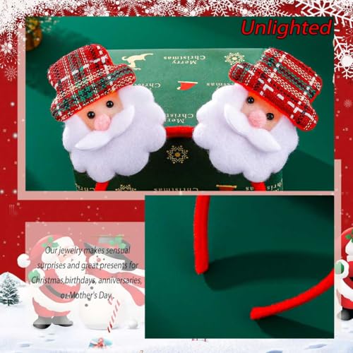 Light up Christmas Headbands Sparking Santa Claus Head Bands Red Hat Bow Knot Snowmen Hair Accessories for Women (C-Santa Claus)